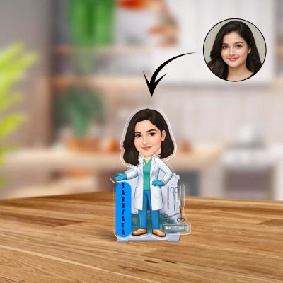 Personalized Female Doctor Caricature Tabletop Decor Gift for Physicians, Medical Professionals & Surgeon | Birthday Gift for Doctor Battery Powered Moving Head Feature